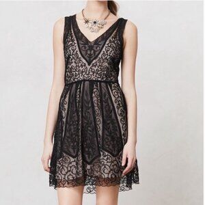anthropologie baraschi black and white lace dress, v neck size 2 petite
